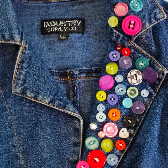 Industry Supply Co. jean jacket handmade decorated blue women's size L/31 - Picture 7 of 13